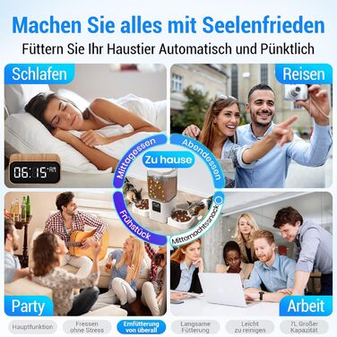 Автомат годування котів Frienhund з 2 мисками та APP: Wi-Fi, повільний дозування, 7л, для 2 котів, з Alexa, білий