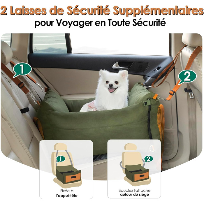 Автокрісло для собак, кошик для тварин, переноска для собак до 15 кг, з висувною зоною відпочинку, з безпечним кріпленням, зелене