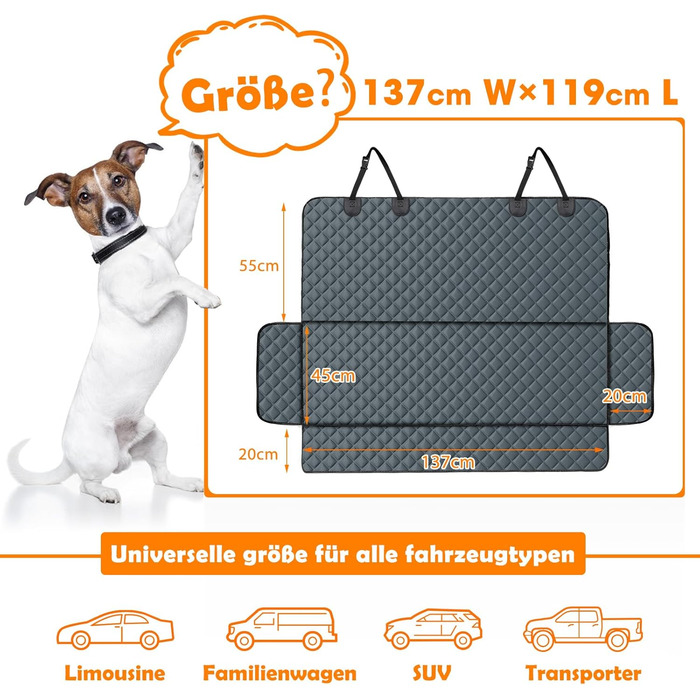 Автоматичний килимок для собак у машину JOEJOY, 137x120 см, чорний/сірий (захист від подряпин, вологості)