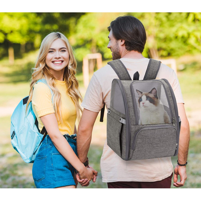 PETCUTE Рюкзак для собак та котів, дихаючий, з внутрішнім ремінком безпеки, розкладний, з бічними кишенями, для маленьких собак та котів, червоний