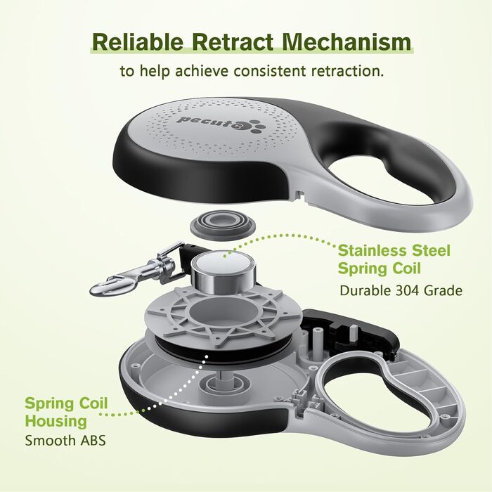 Рулетка для собак Pecute 8м, 50 кг, зелена, з антиковзним ручним гальмом