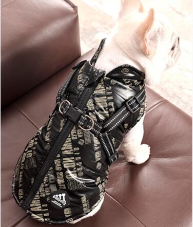 Зимова жилетка для собак, теплий нашийник, водонепроникний одяг для тварин з кільцем, регульована блискавка, світловідбиваючі елементи (M, Чорний)