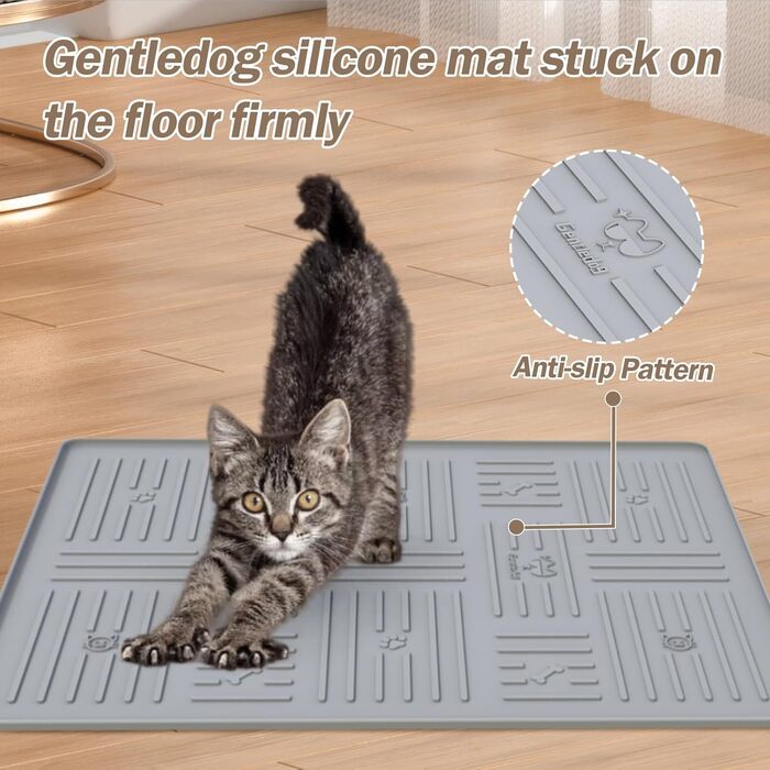 Килимок для котячого туалету GentleDog, великий, силіконовий, 87,1 x 63 см, сірий, вологостійкий