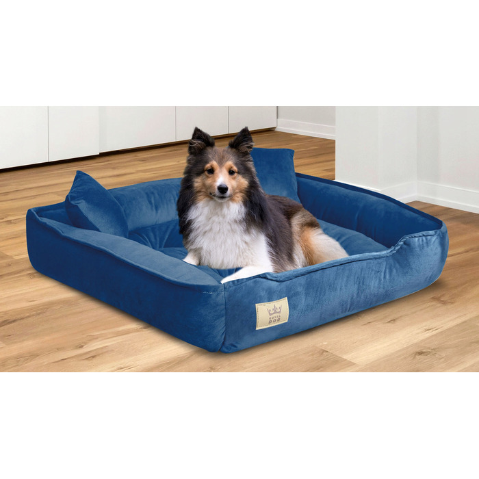 Велюрова лежанка для собак Royal Dog, прямокутна, синя, розмір L
