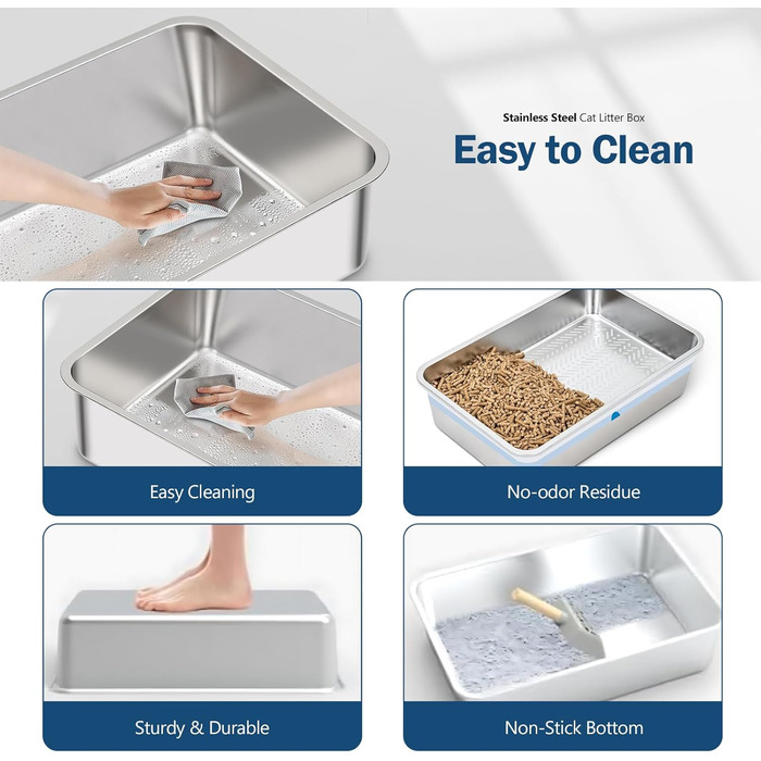 Katzentoilette DOWANQO Edelstahl, велика, відкрита зверху, з фронтальним доступом, XL, легко чистити