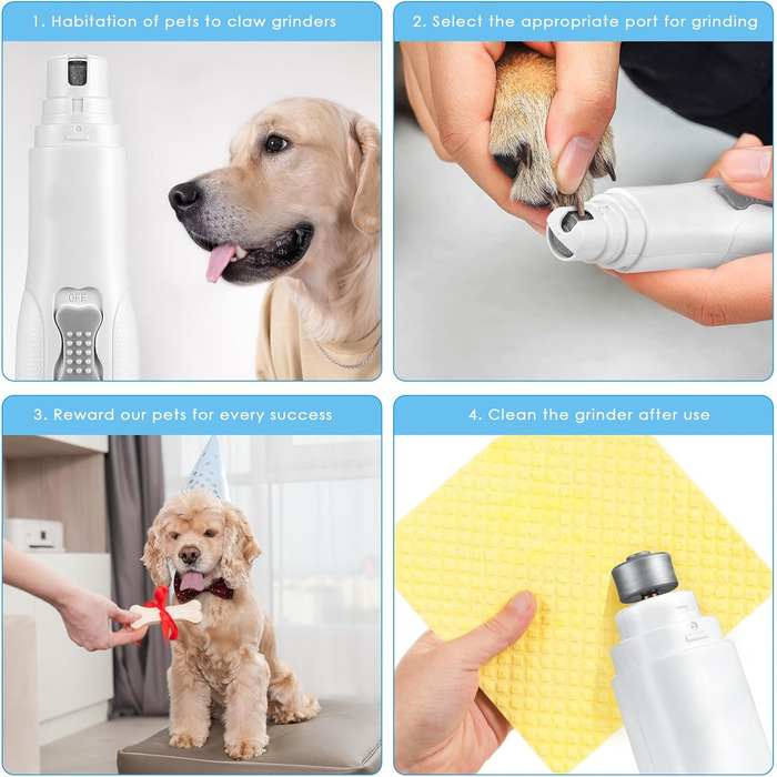 Електричний шліфувальник для нігтів собак Brifit, тихий, для собак, котів та інших домашніх тварин, білий - сріблястий