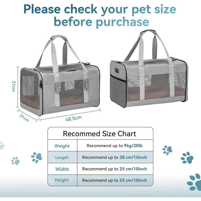 Переноска для котів та собак Petsfit сірого кольору L+: 48,5x31x31 см - Зручна та безпечна переноска для тварин