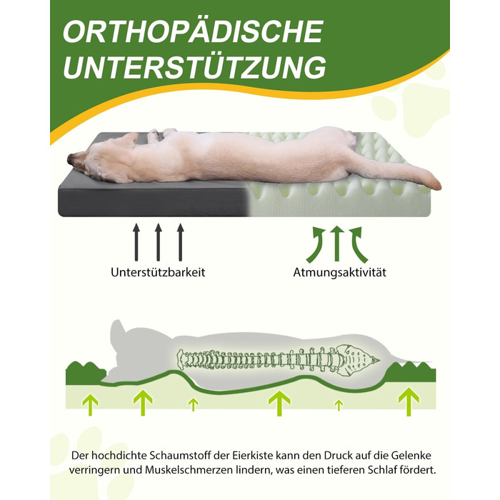 Ортопедичне ліжко для собак Favodormir, великі породи, 104x68 см, знімний чохол з екошкіри, комфортне та прохолодне для дому та вулиці, сірий колір