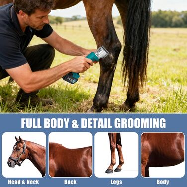 Акумуляторна машинка для стрижки шерсті Anbull: 2 акумулятори, 2800 обертів, для товстого та сплутаного хутра, 6 швидкостей, для коней, овець, кіз (Блакитна)