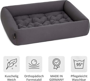Ортопедичне ліжко для собак середніх порід - ліжко з знімним матрацом, прання до 95°C, сушка в сушильній машині, стійке до подряпин та укусів, Made in Germany (L - 80x70 см, Антрацит)