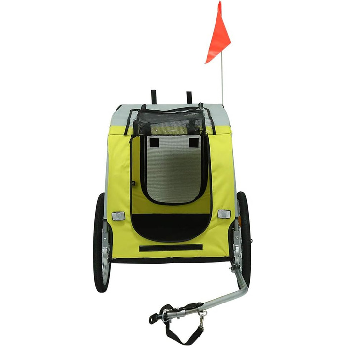 Багатофункціональний велопричіп 2-в-1: для дітей та домашніх тварин. Велосипедний візок-причіп, 2 місця, 137x73x90 см (жовто-сірий)