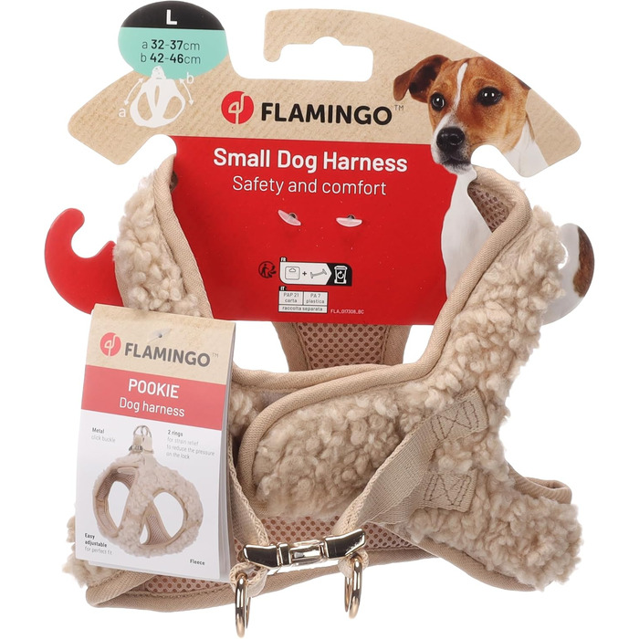 Нашийник для собак Flamingo Step&Go Pookie – Бежевий – Розмір S (Обіх: 30–35см, Ширина: 37–40см, 5мм) – М'який флісовий нашийник з клямками та золотими деталями