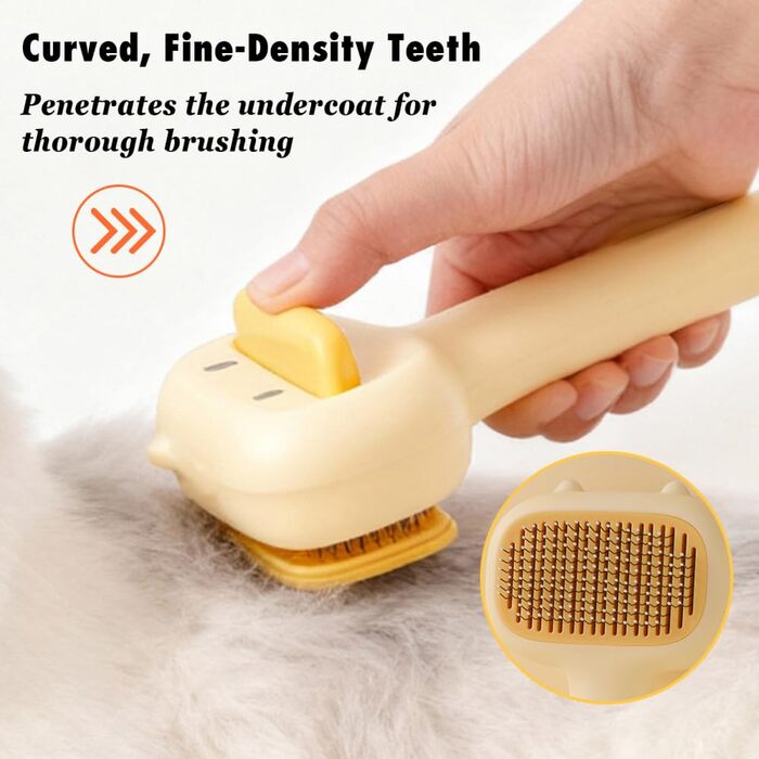 Щітка для собак та котів 2-в-1, самоочисна, зі сталевим гребенем для короткої та довгої шерсті, щітка для вичісування з миттєвим очищенням для собак та котів середніх та довгих порід