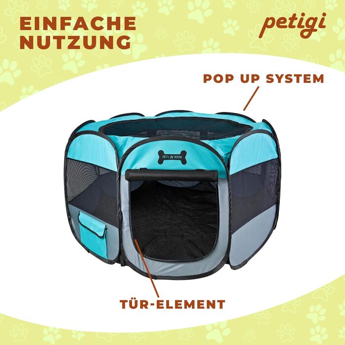 Манеж для цуценят Petigi XL 115x115x65 см, 8-кутний, зелений, для собак, котів, гризунів, легкий у догляді