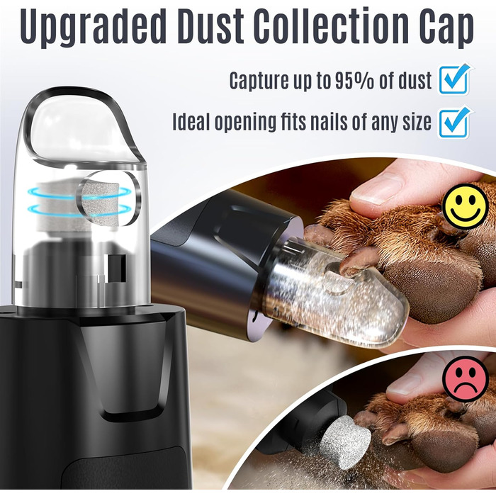 Електричний шліфувальник кігтів для собак та котів Casfuy Neue - тиха робота, 7 годин роботи, 2 LED, для собак великих, середніх та малих порід, чорний