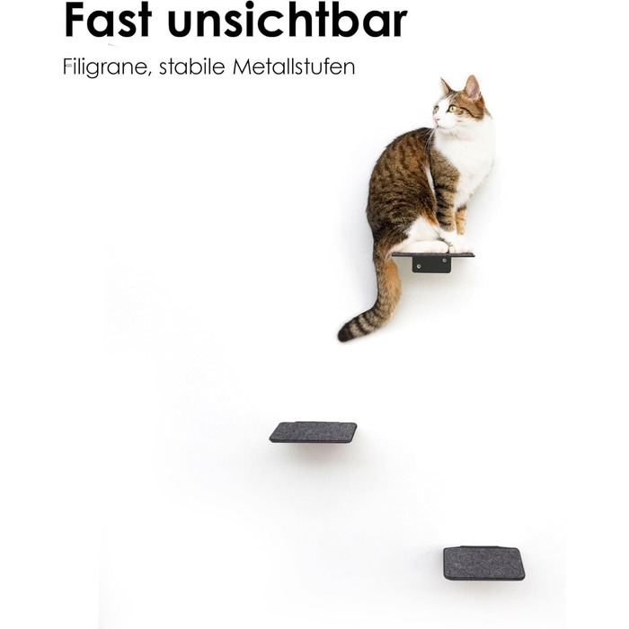 Котяча сходинка LucyBalu® STEPS XL для стіни, 3 штуки, антрацит, антиковзка, для котів до 10 кг, внутрішня/зовнішня, 24x20 см