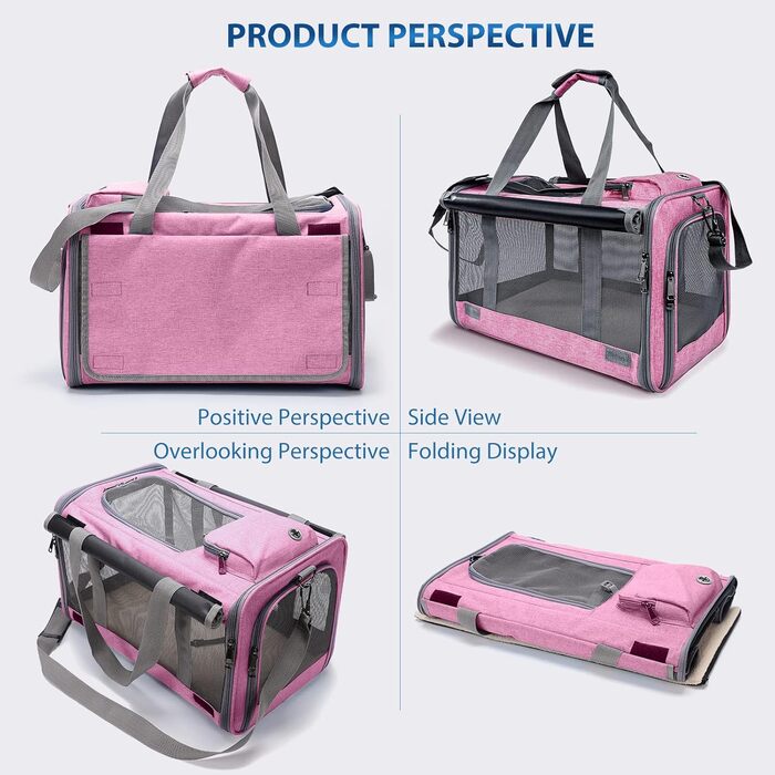 Транспортна переноска для котів та собак PETCUTE, рожева, 9 кг, складна, з плечовим ременем, для подорожей та кемпінгу