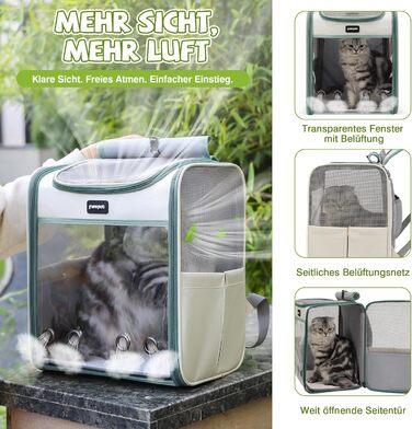 Рюкзак для котів великих порід ALLSOPETS, складаний рюкзак для собак та котів, дихаюча переноска для подорожей, прогулянок та походів (димно-зелений)