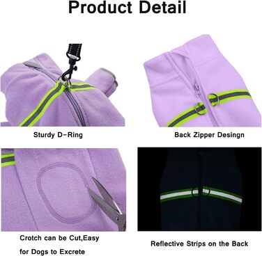 Теплий зимовий одяг для собак BT Bear: м'який флісовий костюм-піжама з відбивачем (фіолетовий, XS)