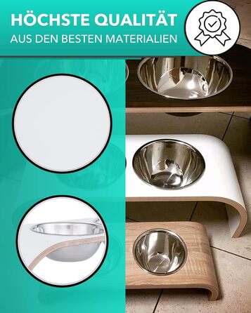 Набір мисок для собак ilaCasa - 2 шт. Підвищені, подвійні миски для корму та води. Підходить для собак великих порід, колір: білий