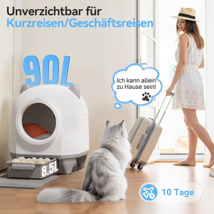 Автоматичний лоток для котів TRIUMPHKEY, 90L+8.5L, самоочисний, з керуванням через додаток, для багатокотових сімей