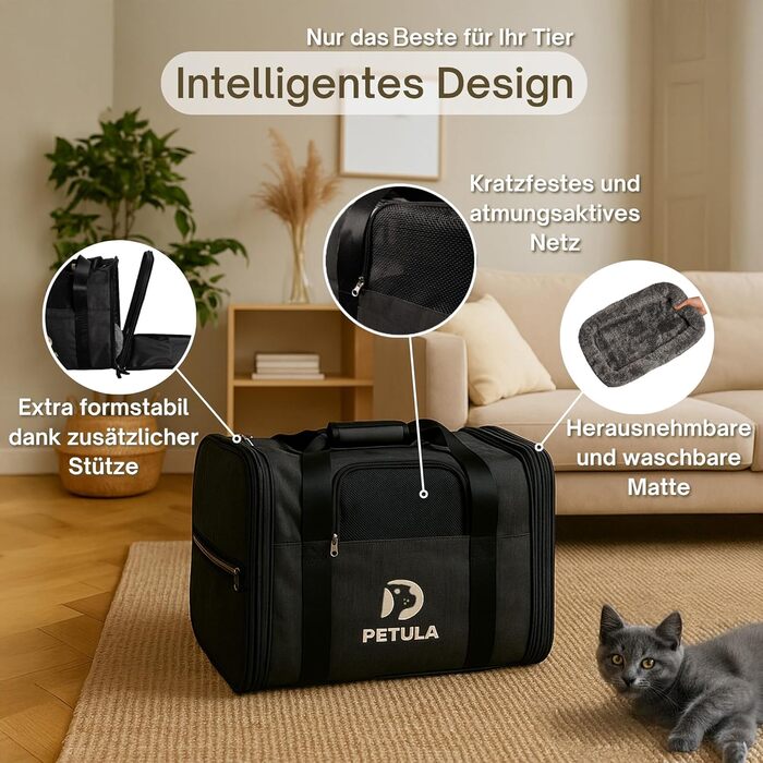 Транспортна сумка для котів та собак Petula Katzentasche & Hundetasche, чорна, до 13 кг