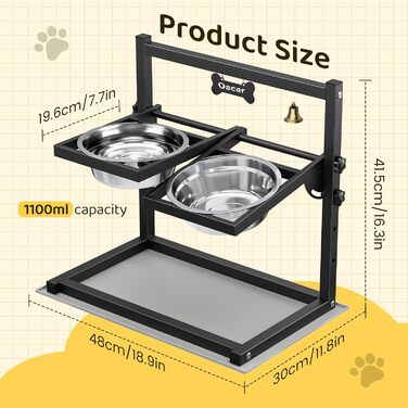 Підвищена годівниця для собак з регулюванням висоти та кута, 2 миски, антиковзаюча підстилка