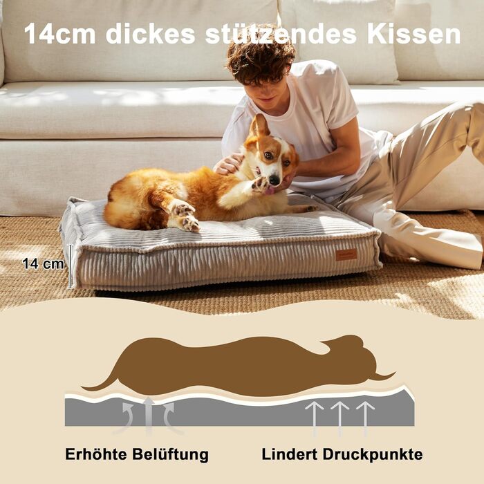 Ортопедичне ліжко для собак FUKUMARU - 91x64x14 см, знімний вологостійкий чохол, м'який килимок для собак, матрац для собак, ковзаюча поверхня, сірий колір.