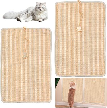 Килимок для дряпання котів, 2 шт., 60 x 40 см, сизаль, з дзвіночком, захист від подряпин