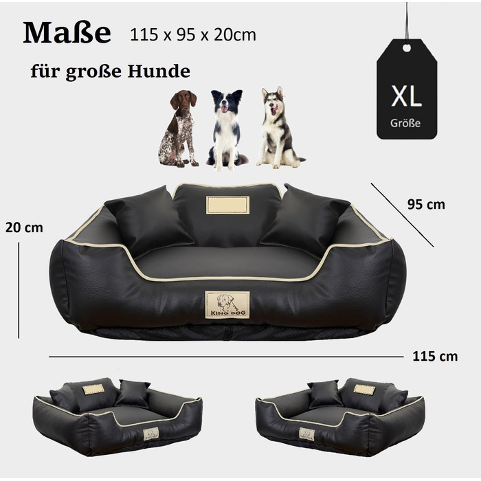 Крісло-ліжко для собак середніх порід King Dog: зручне, миється, з еко-шкіри, 75x65 см, з можливістю персоналізації (нанесення імені)