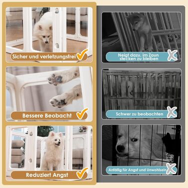 Акриловий вольєр для цуценят, 60 см, прозорий захист для собак, портативний вольєр для цуценят та собак середніх розмірів, для використання в приміщенні та на вулиці, 10 панелей, білий