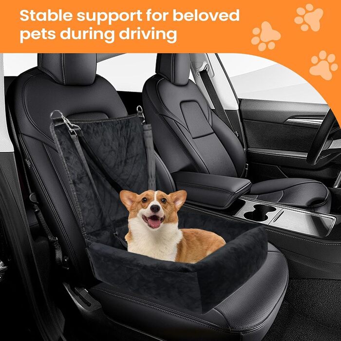 Автокрісло для собак - переносна автолюдина для цуценят | Регульоване та безпечне автокрісло для собак | Миється | З піднятою платформою | Чорний колір