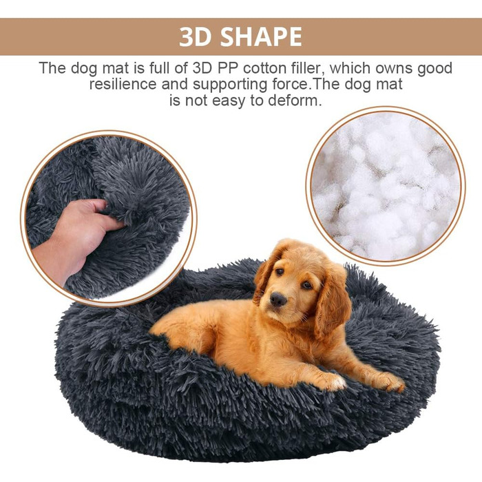 М'яке подушко-лежанка у вигляді пончика для собак, лежанка для котів, велика, миюча, 60 см, темно-сіра