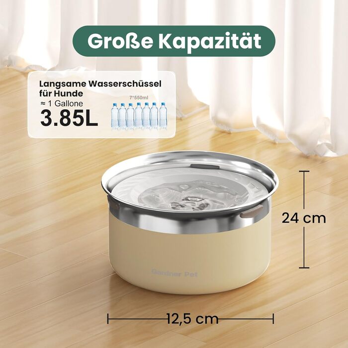 Нержавійна миска для води для собак Gardner Pet 3,85 л, проти протікання, без облизування, для великих собак, підходить для дому та вулиці