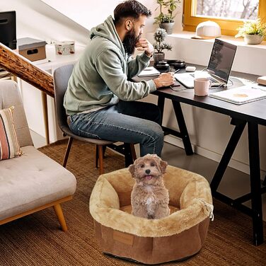 Кругле ліжко для котів та собак Galatée, м'яке та затишне, з антиковзною основою (M, коричневе)