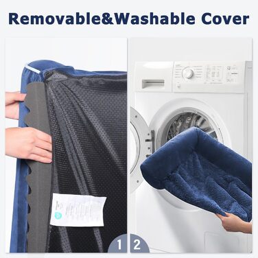 Ортопедичне ліжко для собак Western Home великих та середніх порід, велике, миється, з бортиком, 71x58x16 см, Navy Blue