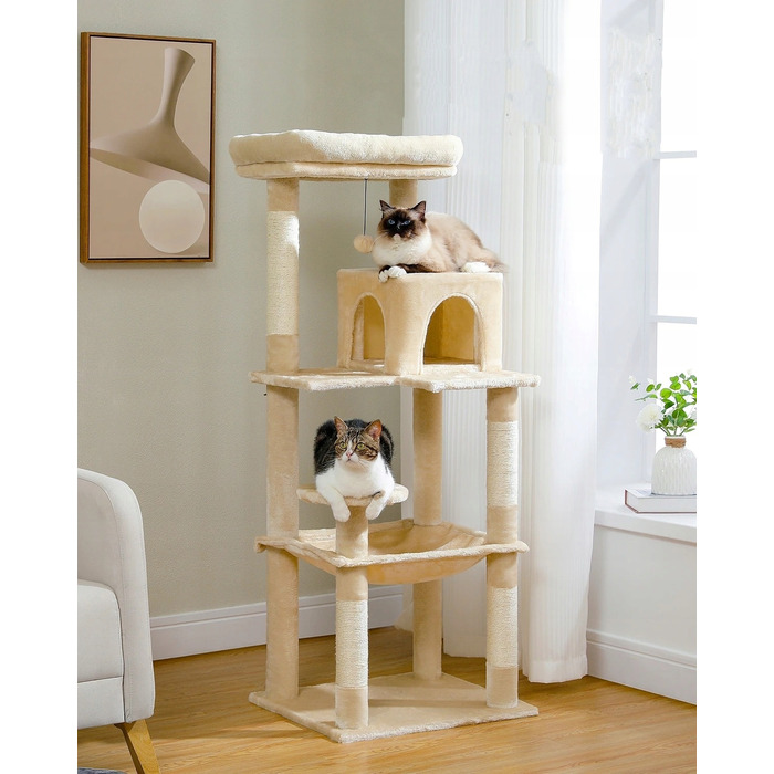 Високий когтеточка-комплекс для котів Emes, бежевий (101-160 см), 5 рівнів, з джутовим канатом