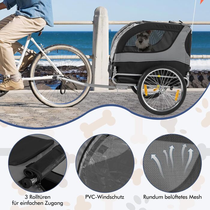 GOPLUS Транспортувальна візок для собак, сірий. Дихаючий, з 3 входами, безпечна прапорцем, з відбивачами, для середніх собак та домашніх тварин.