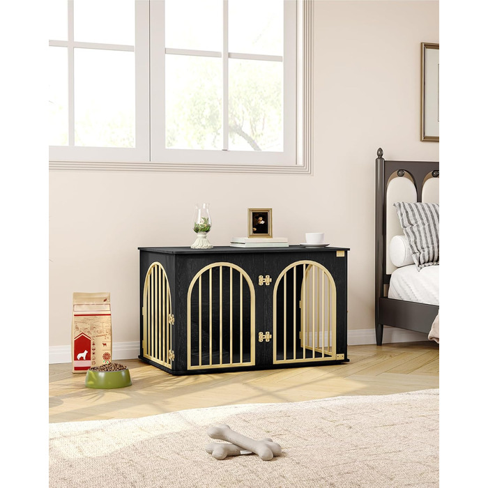 Клітка для собак Hzuaneri, 100 см, 3 двері, сучасний дизайн, чорне золото DFC84104A