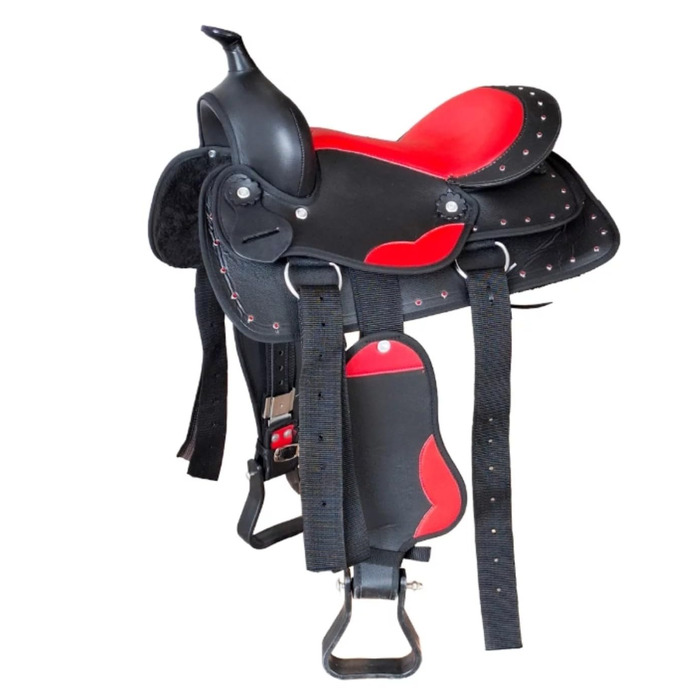 Сідло для верхової їзди німецького типу, колір Star, з блискітками та стразами, для дерев'яного коня, сідло для поні (14 дюймів)