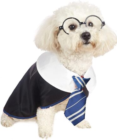 Сорочка для собак на Хелловін Impoosy, кумедний костюм кота-чаклуна, мила одяг з окулярами (розмір M, обхват шиї: 35,6 см), блакитний