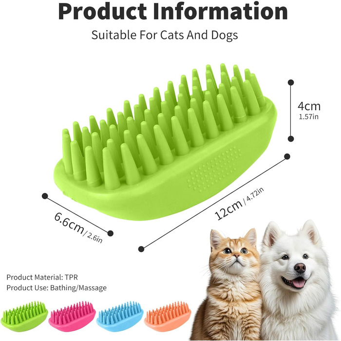 PETCUTE Щітка для собак та котів, гумова масажна щітка з м'яких силіконових щетинок, для грумінгу, видалення шерсті, миється, неслизька (зелена)