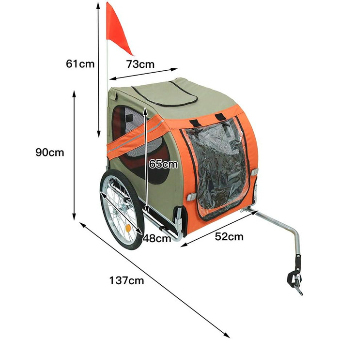 Причіп для собак до велосипеда, 2-в-1: причіп та візок для собак, складаний, для собак до 40 кг, 137x73x90 см (оранжевий)