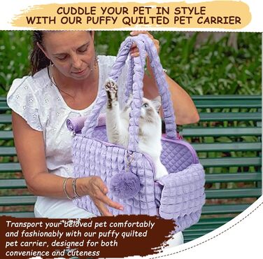 М'яка переноска для котів uuclume, стильна сумка-подушка з пухнастим м'ячиком та вентильованими сітчастими застібками, для цуценят до 5 кг / котів до 6,8 кг (чорна)