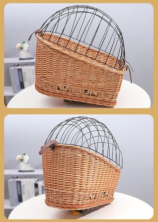 Кошик для собак на велосипед з ротангу – зручна переноска з захисним ґратом та м'яким бавовняним килимком для багажника велосипеда