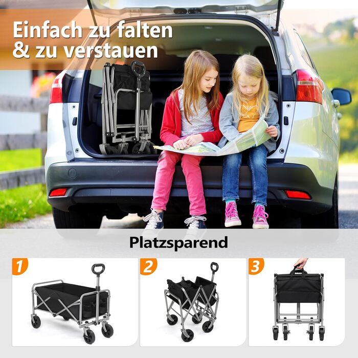 Бонло Котловий візок складний, 100 кг, 600D Оксфорд, сталевий каркас, 74,5×45,5×84 см, чорний