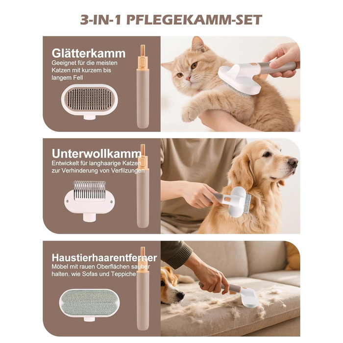 Універсальна щітка для котів та собак з довгим хутром, самоочисна, з нержавіючої сталі, для видалення шерсті та розплутування, з масажними щетинками, зняття шерсті одним натисканням