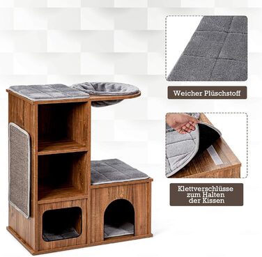 Клітка-кігтеточка для котів Costway з будиночком та килимками, дерев'яна, 69x39x80,5 см