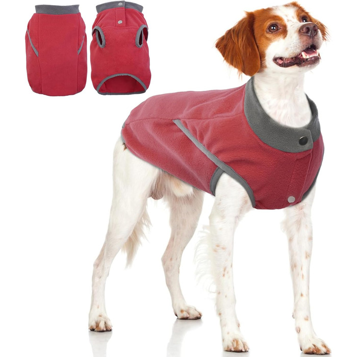 Флісова куртка для собак KATZINST, теплий пуловер для великих собак (Лабрадор, Французький бульдог), червоний XL