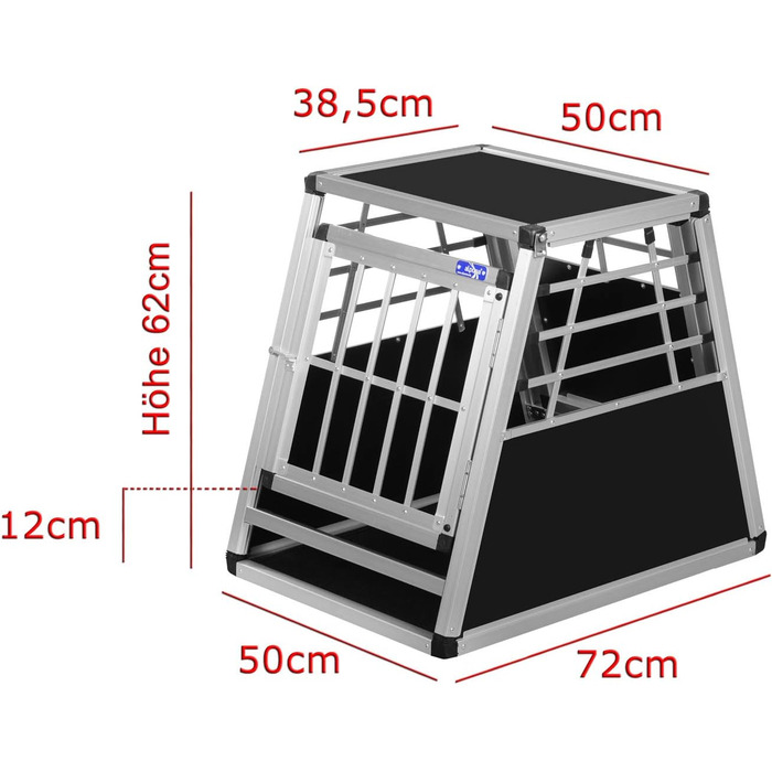 Алюмінієва переносна клітка для собак Transportbox N18 72x50x62 см з аварійним виходом та захистом від ударів, для безпечного транспортування в багажнику автомобіля